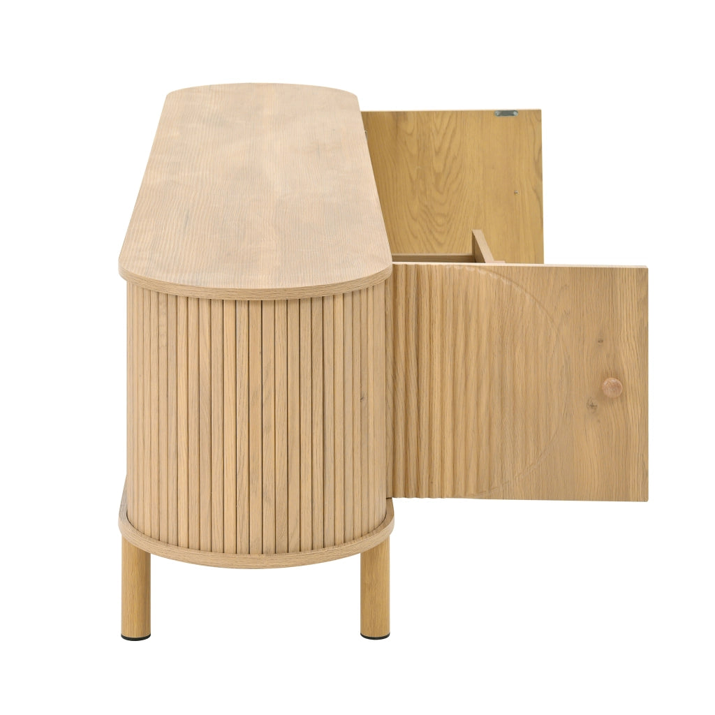 OKWISH Mobile TV con 2 Ante, 1 Cassetto e Vani Aperti, Passacavi, Stile Naturale per Soggiorno, MDF, 175 × 36 × 51 cm