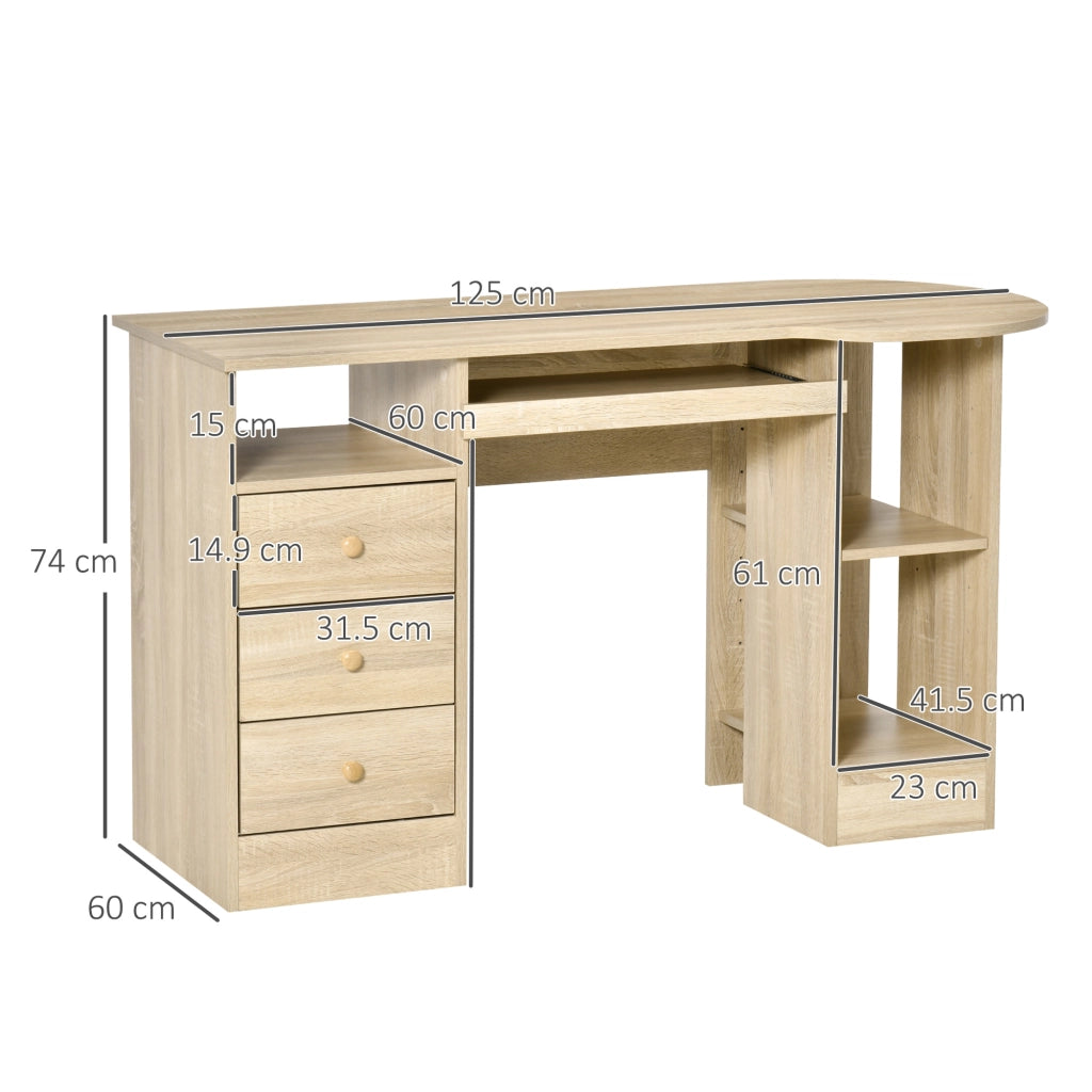 EasyComfort Scrivania da PC per Ufficio con Scaffali, Cassetti e Ripiano Testiera in Legno, 125x60x74cm
