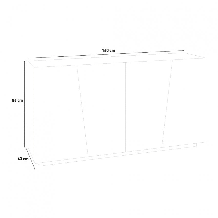 Credenza VEGA Moderna con 4 Ante 160 Battente, Colore Bianco Lucido