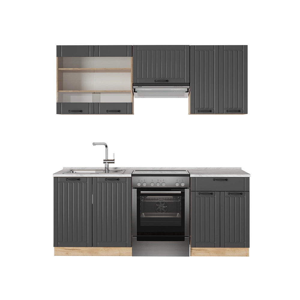 Cucina componibile Fame-Line Grigio scuro/Rovere dorato 200 cm, PL Marmo Vicco