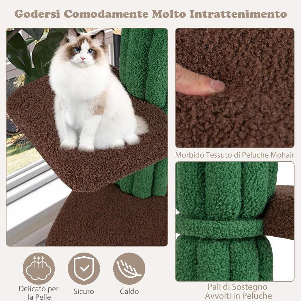 Tiragraffi per Gatti alto 153 cm, Albero Tiragraffi con Cuccia, Tiragraffi Rivestito in Sisal, 5 Piattaforme e Dispositivo Antiribaltamento,Tiragraffi per Gatti Adulti e Gattini