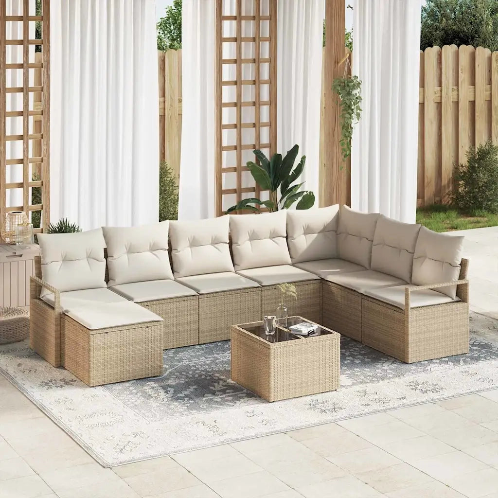 Set di divani con cuscino 9 pcs Beige polyrattan 3346511