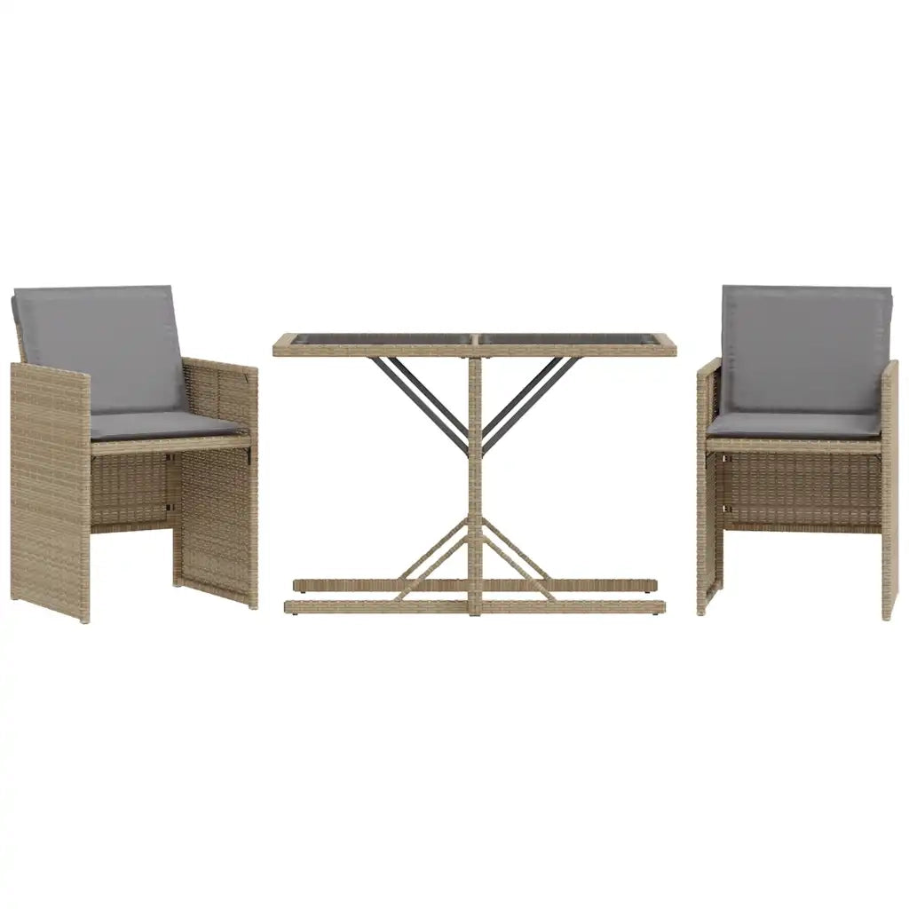 Set da Bistr¨° 3 pz | Set Salotto da Giardino con Cuscini Beige Misto in Polyrattan