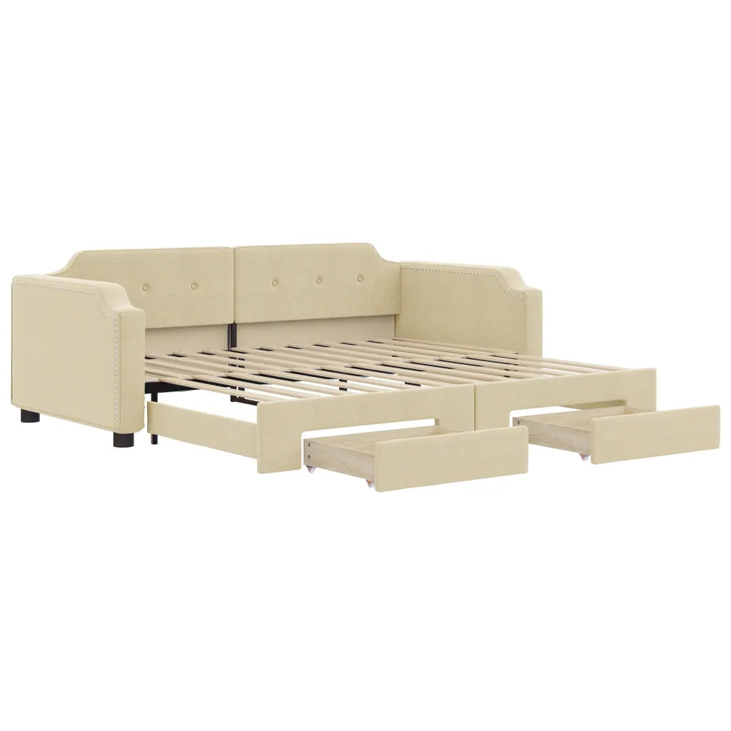 Divano Letto Estraibile con Cassetti Crema 100x200cm in Tessutocod mxl 82776