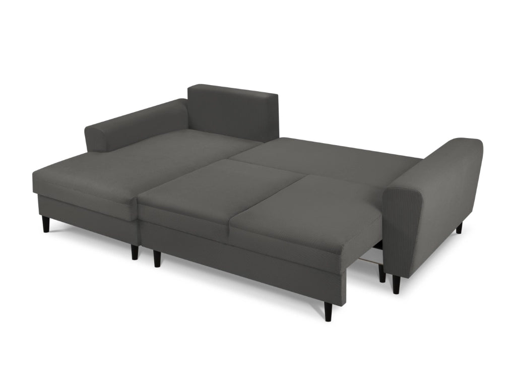 Cosmopolitan Design - Divano convertibile angolare sinistro con contenitore "Kyoto" 4 posti in velluto a coste grigio 