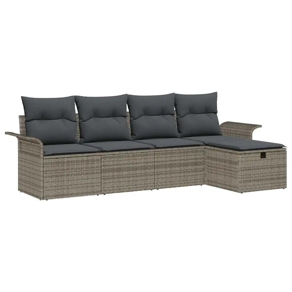 Set Divano da Giardino con cuscino 5 pcs Grigio Poly Rattan