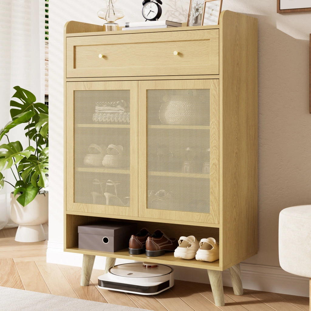 Scarpiera moderna con 2 ante, 1 cassetto e ripiani regolabili, 80 ¡Á 105 ¡Á 35 cm, Light Oak