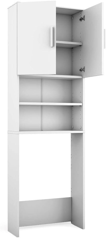 Armadietto per toilette, Bianco, 64 x 190 cm con 2 porte, per riporre articoli da bagno sopra il WC