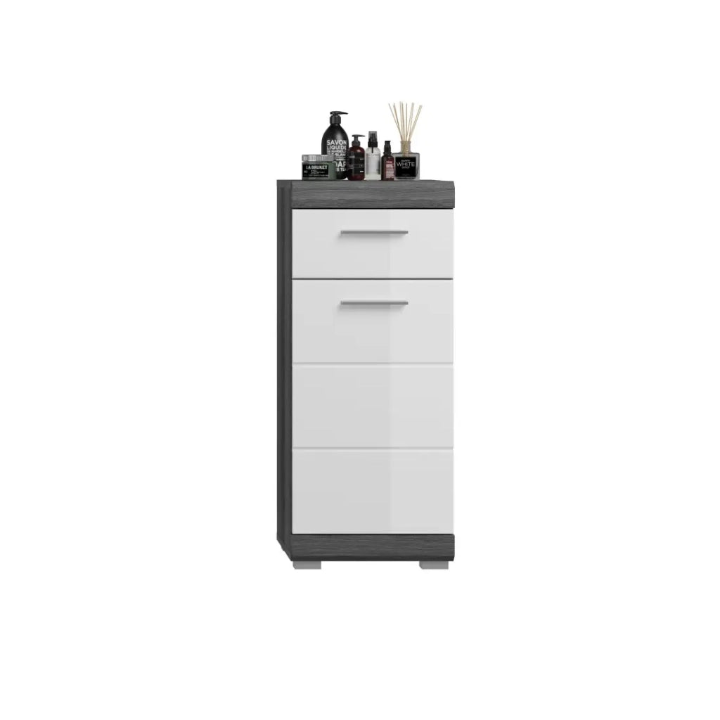 Mobile basso SCOTT – 1 anta e 1 cassetto – Grigio scuro e bianco – 37x88x31 cm