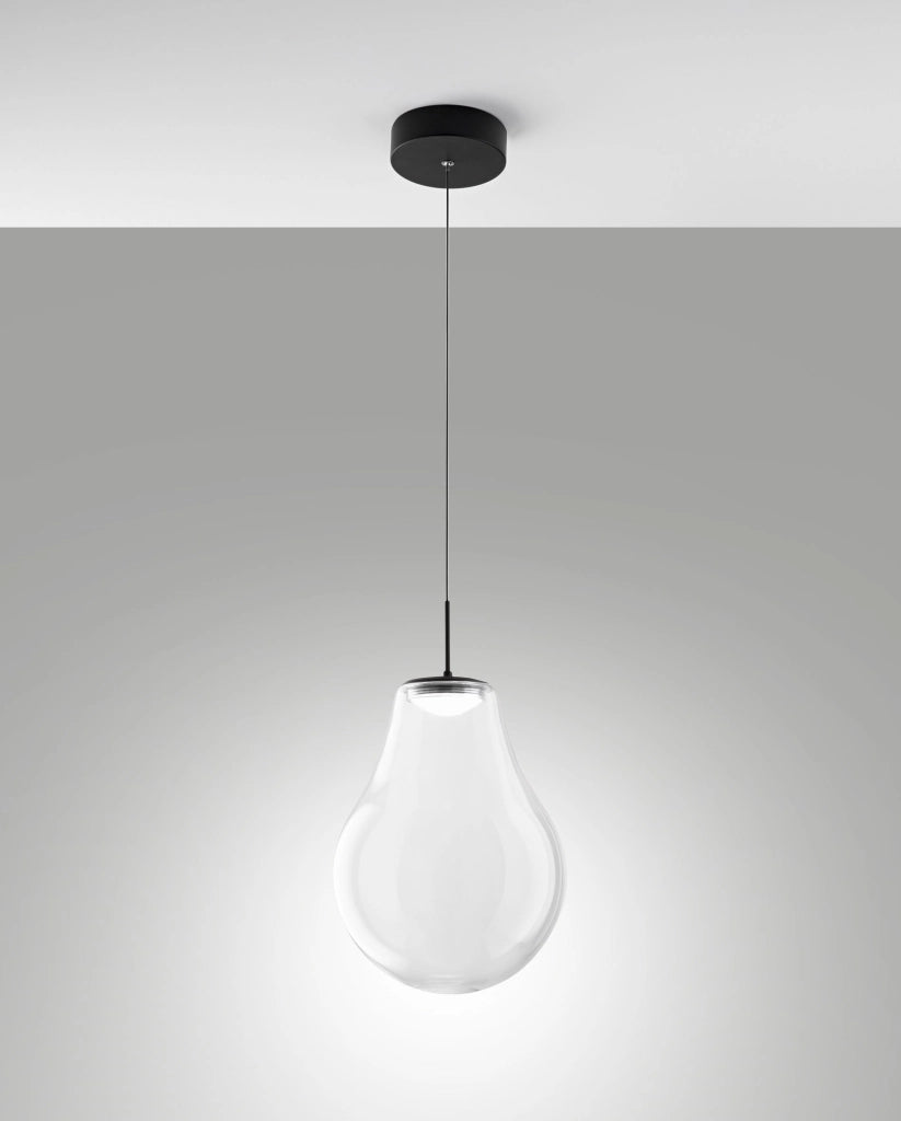 Lampada a sospensione Noa LED 14W 1510lm CCT 2700K-3000K-4000K, dimmerabile a step, struttura in metallo e vetro borosilicato, colore Trasparente