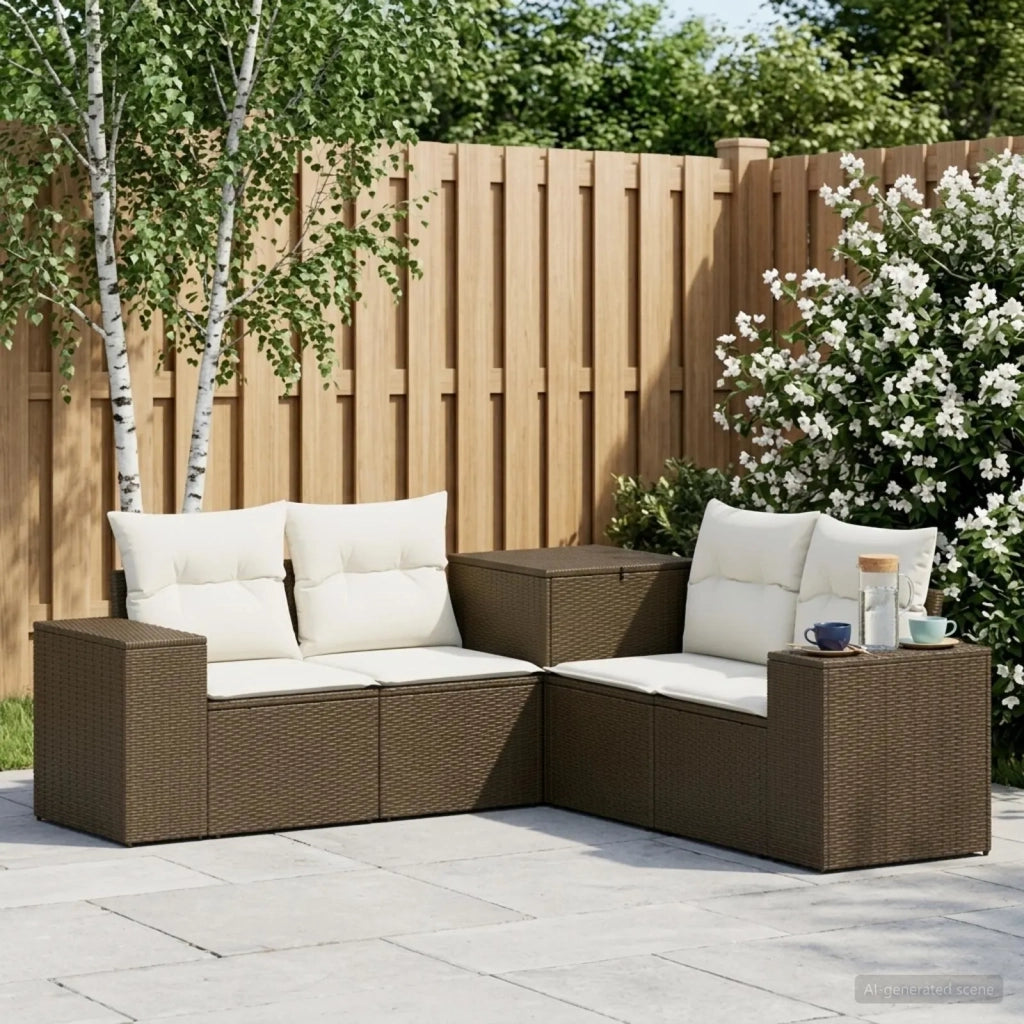 Set di divani 5 pz Marrone e Bianco Crema 3447916