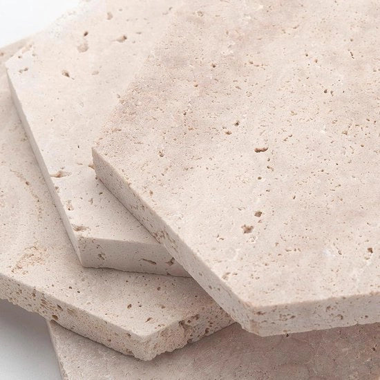 Set di sostegni per bicchieri in marmo travertino da 4 pezzi per salotto e ufficio