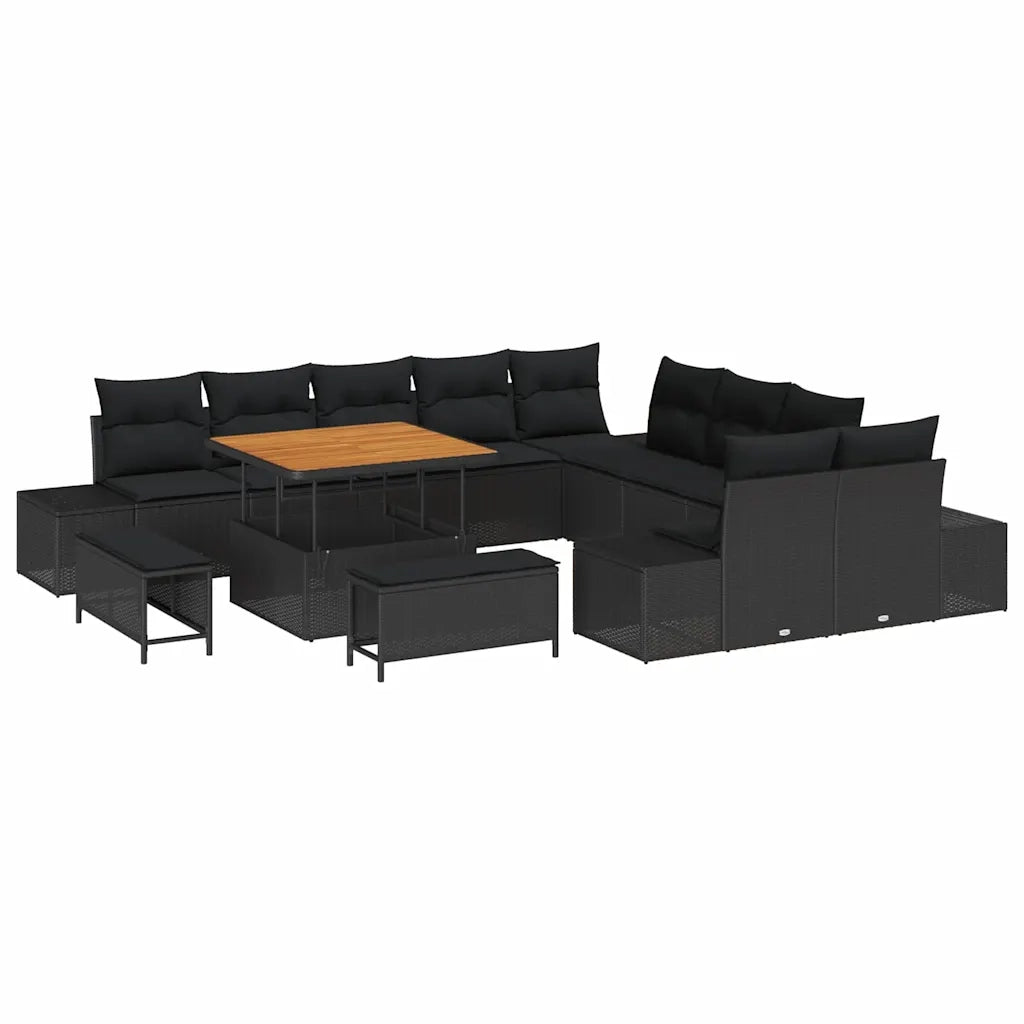 Set Divano da Giardino con cuscino 13 pcs Nero polyrattan