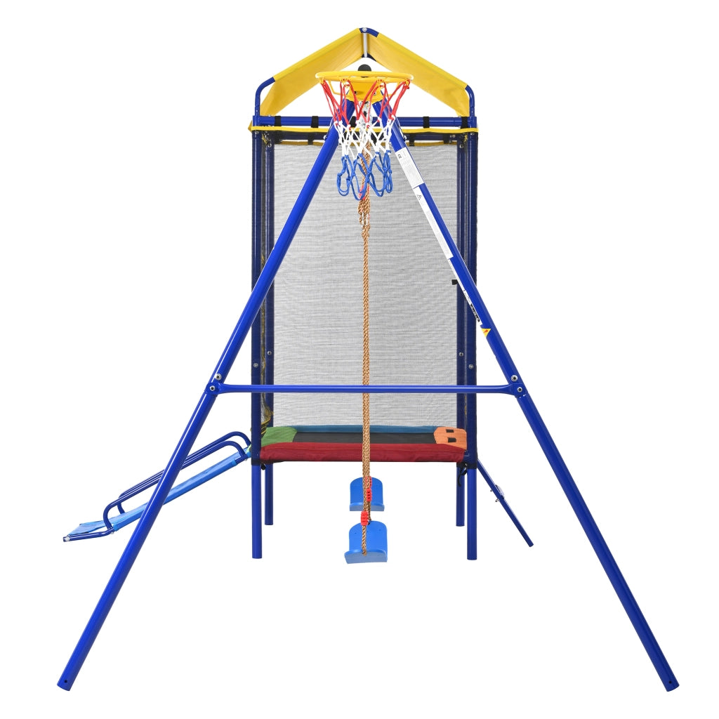 Parco Giochi da Esterno 4 in 1 336x217x238 cm con Trampolino; Altalene; Scivolo e Canestro