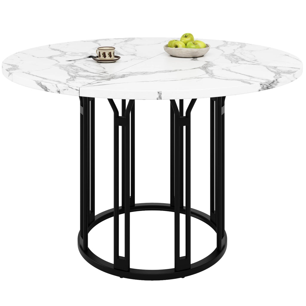 Tavolo da pranzo rotondo in MDF e metallo con effetto marmo, piedini regolabili, per cucina e soggiorno 100 × 100 × 74 cm