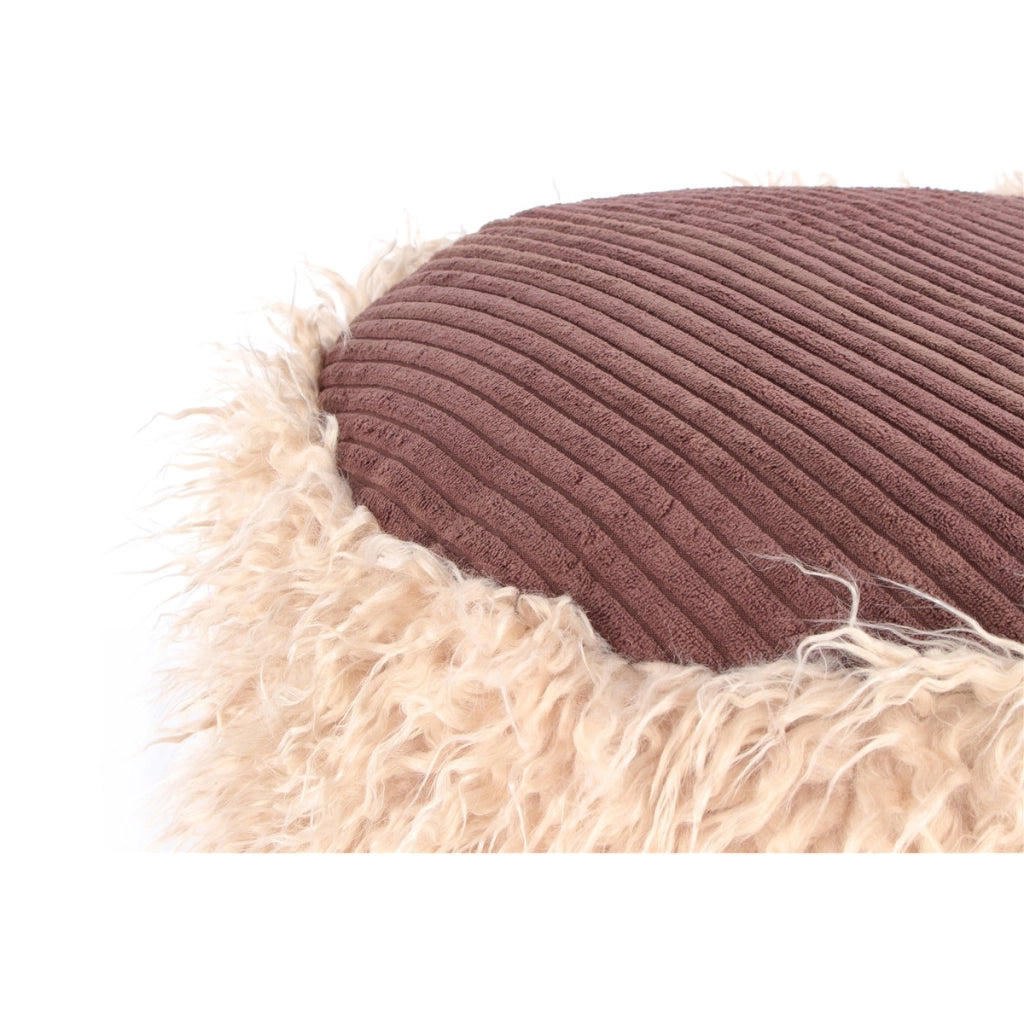 Pouf Bobtail 100 in ecopelliccia beige e velluto a coste