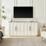 Credenza con 4 ante a chiusura ammortizzata e sistema antiribaltamento, in MDF, bianco e nero, 160 × 40 × 80 cm