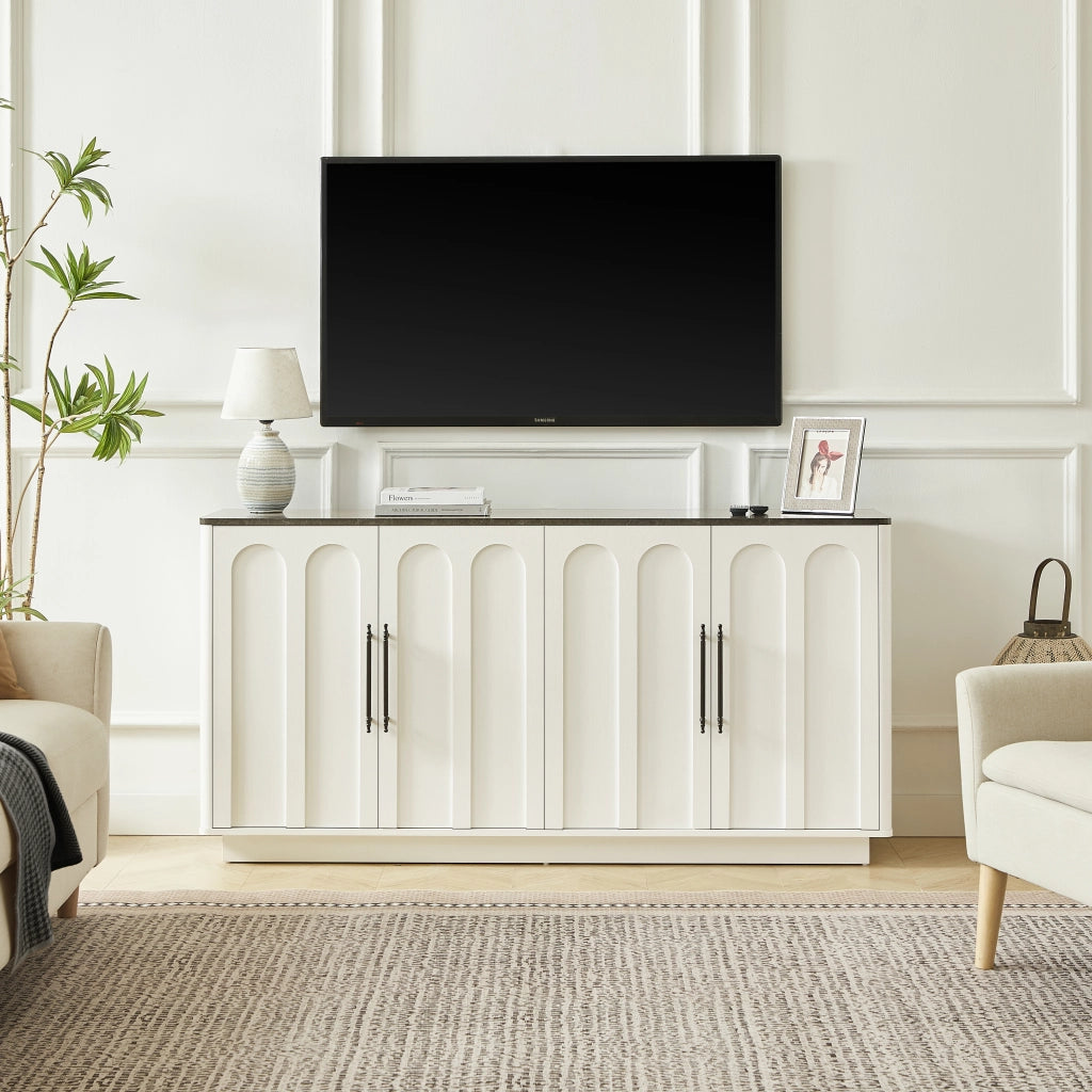 Credenza con 4 ante a chiusura ammortizzata e sistema antiribaltamento, in MDF, bianco e nero, 160 × 40 × 80 cm