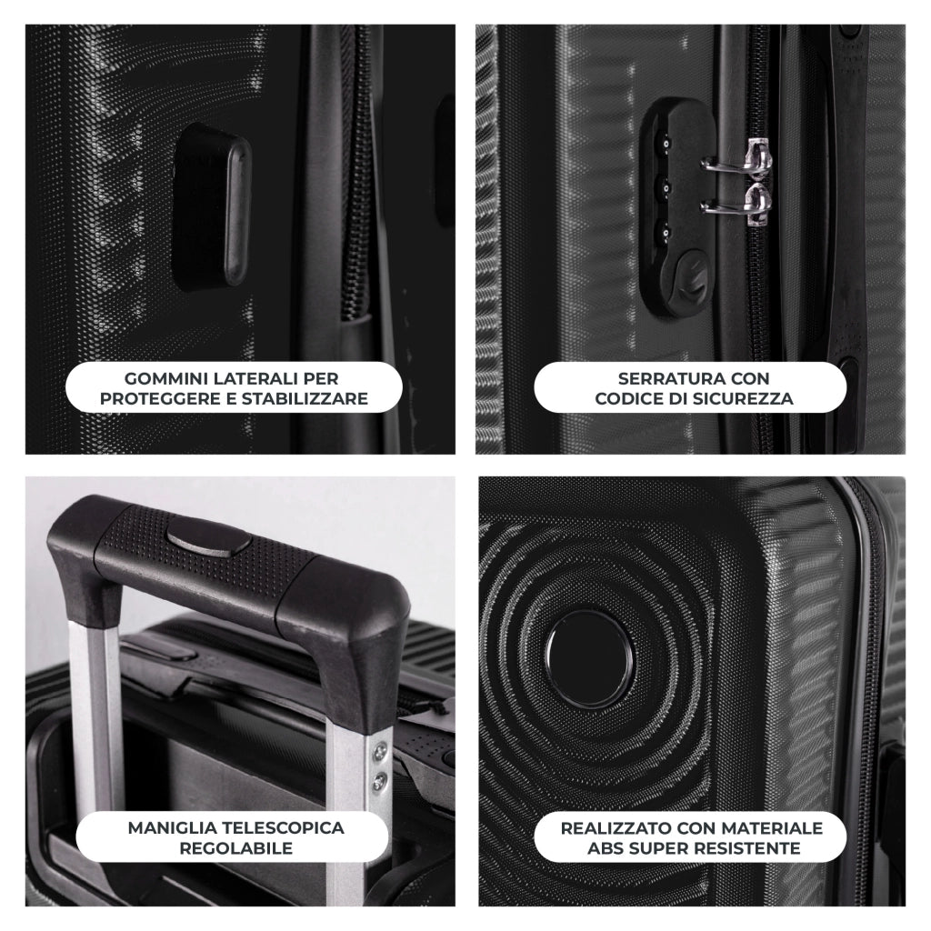 Trolley Bagaglio Mano Rigido 54x33x22 Piccolo Ultraleggero Valigia In Abs Con 4 Ruote Rimovibili Manico Chiusura Di Sicurezza Per Compagnie Low Cost Economy Zaino Da Viaggio Nero