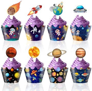 Decorazioni per Cupcake 48 pezzi - Decorazione di Spazio - Astronauti/Planetari - Decorazioni per Festa - Decorazione per Torta - Disegno Creativo