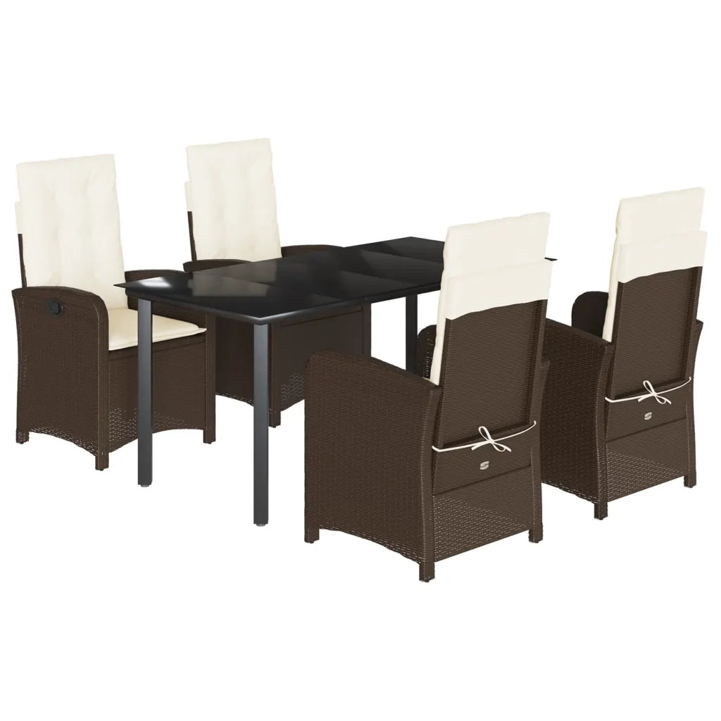 Set da Pranzo da Giardino 5pz con Cuscini in Polyrattan Marrone