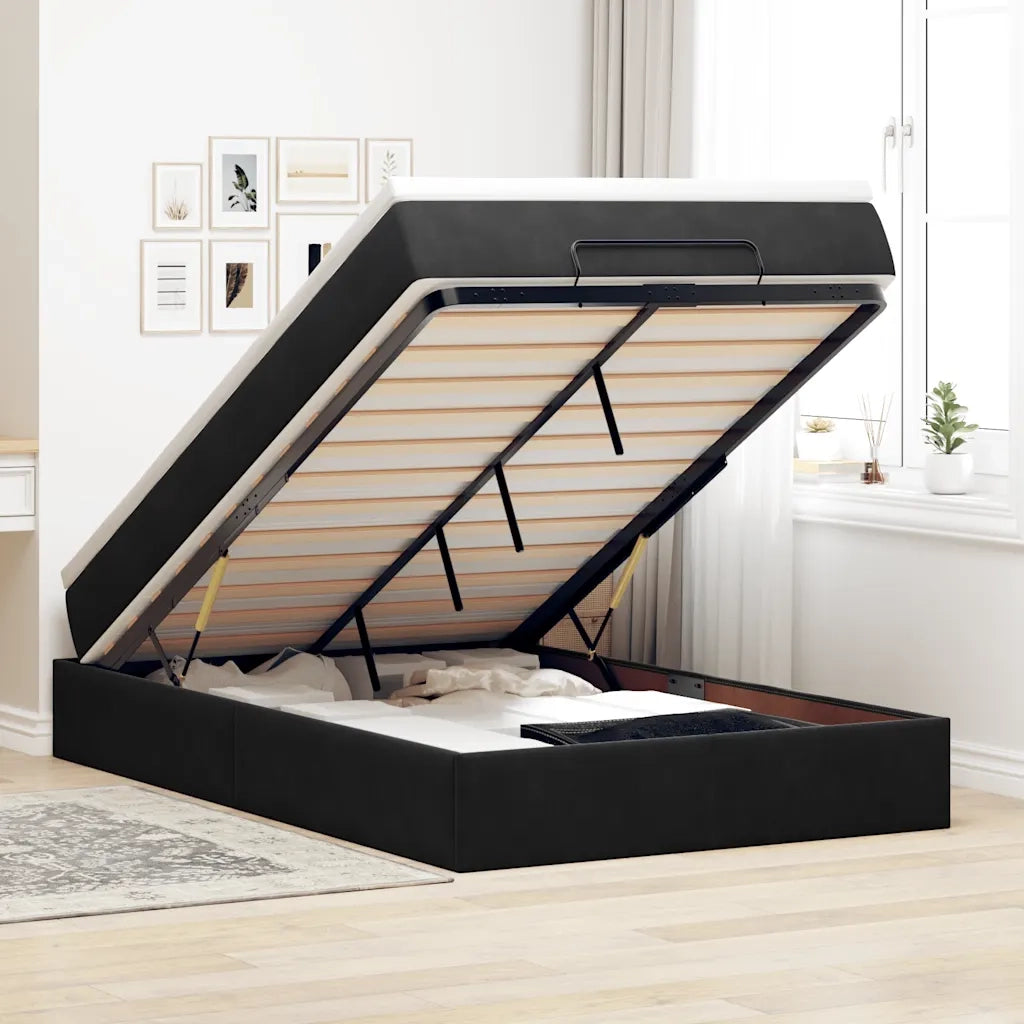 vidaXL Struttura Letto Pouf con Materasso Nero 120x200 cm Velluto