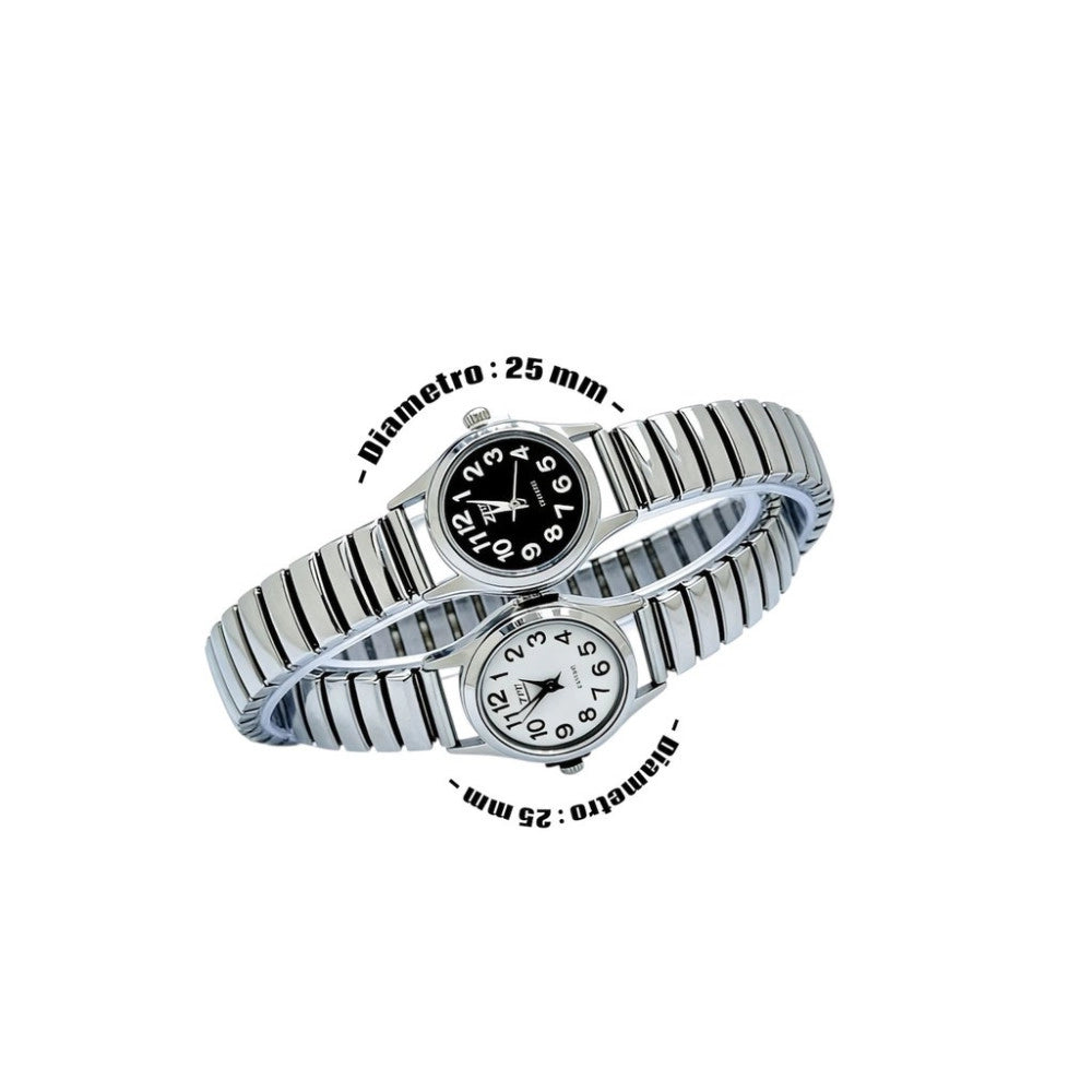 Trade Shop - Orologio Da Polso 25 Mm Acciaio Elegante Quadrante Nero Compatto Cinturino Elastico -