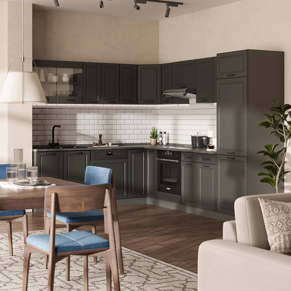 Vicco Cucina angolare completa Casa di campagna antracite/antracite 227 x 287 cm , PL Marmo