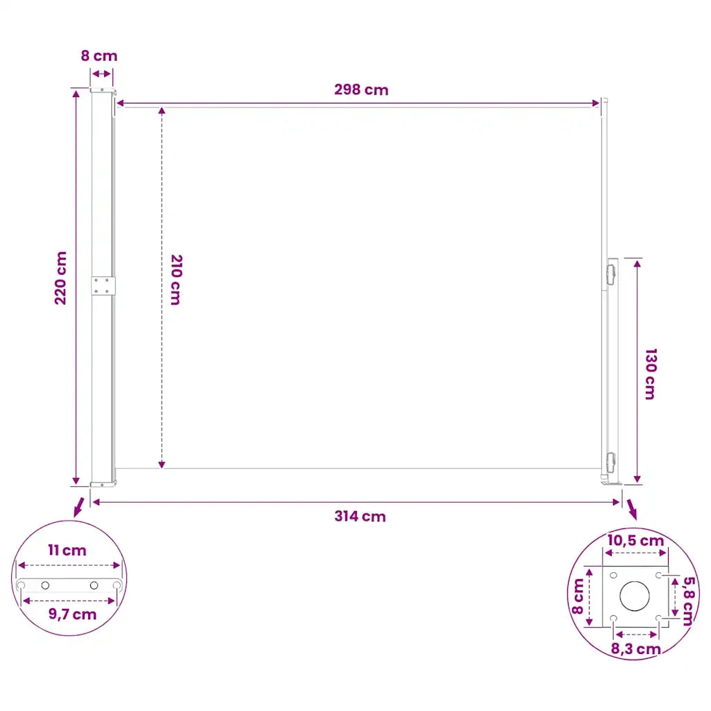 Tenda da Sole | Tenda laterale Retrattile per Patio 220x300 cm Nera