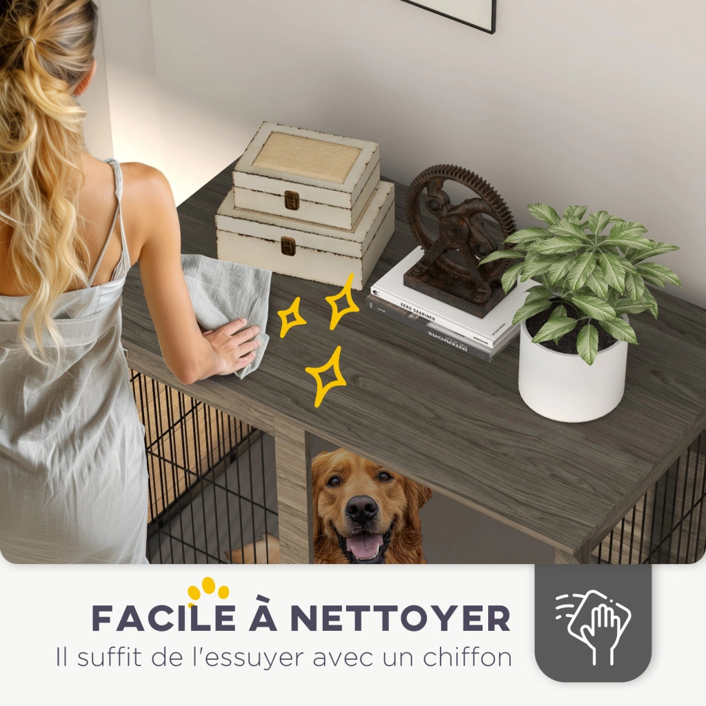 Tavolo per cani con gabbia ¨C zephmum ¨C grigio 100x60x73.5 cm