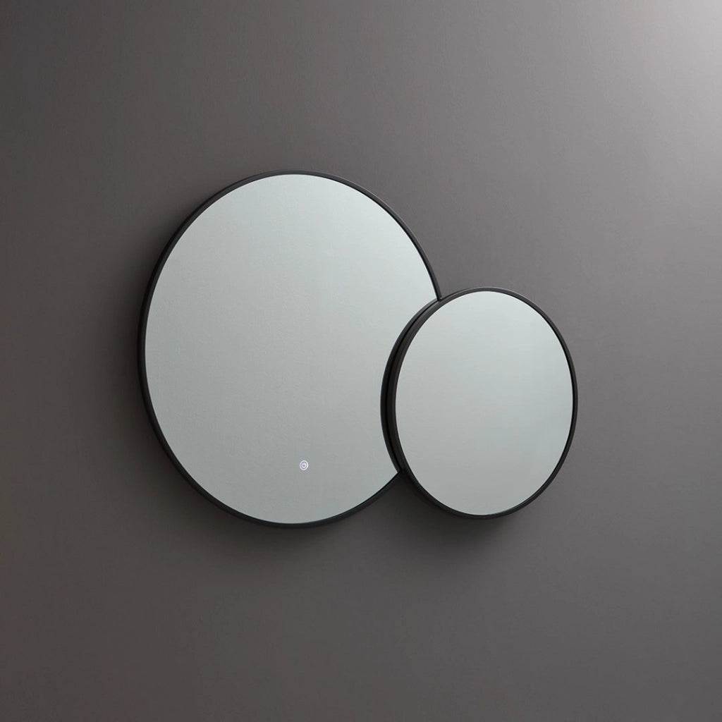 Specchio rotondo con bordo nero e led