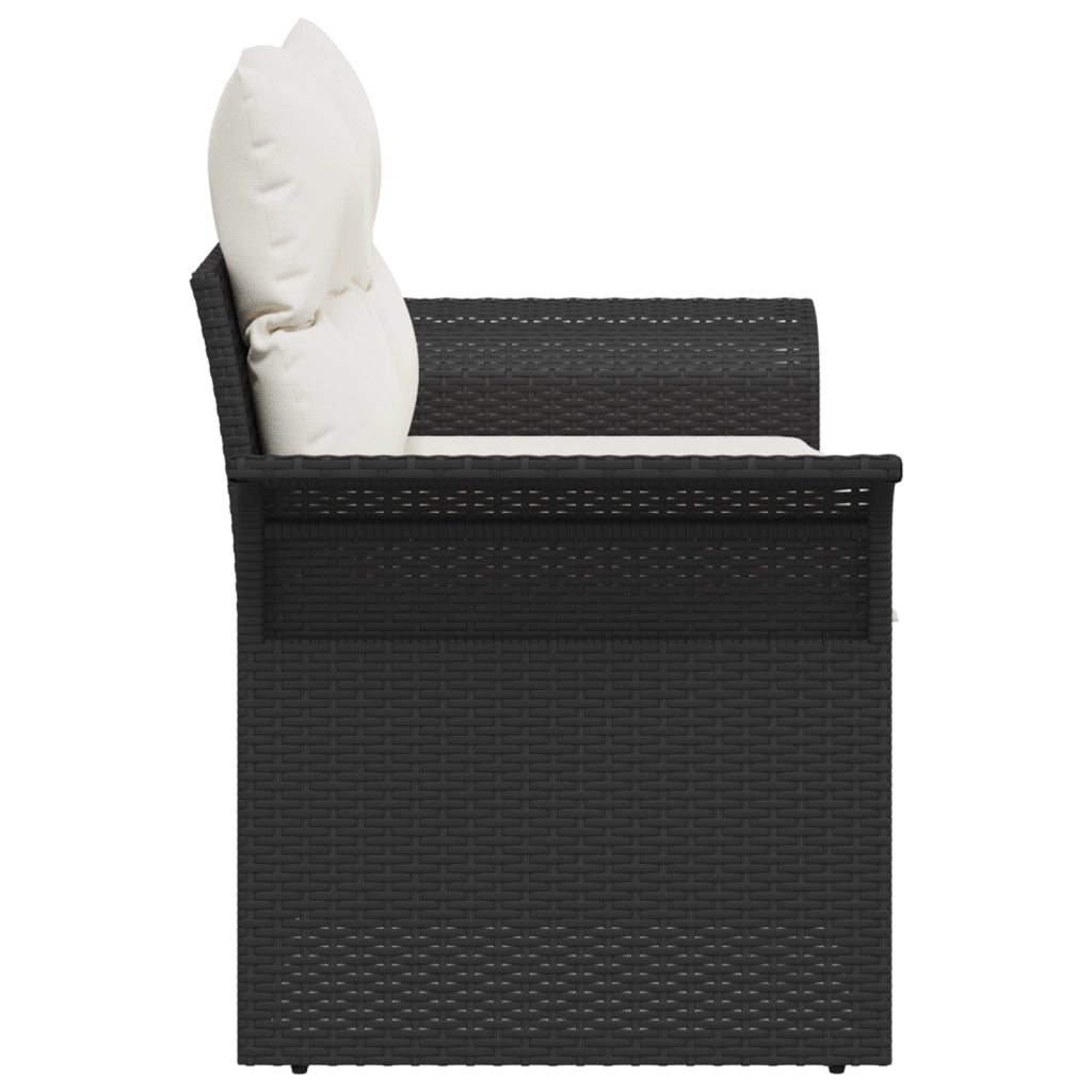 Divano da giardino a 2 posti con storage e cuscini in polyrattan nero