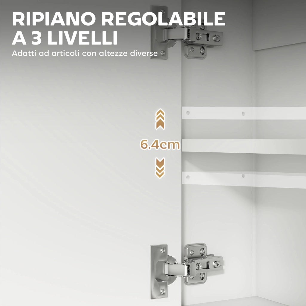 Mobile Bagno a Parete 60x16x60 cm con Specchio Armadietto e Ripiano Aperto in Legno Bianco