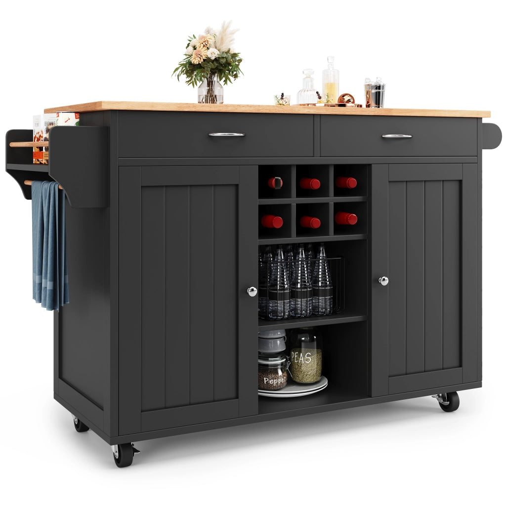 OKWISH Carrello da cucina con ripiani regolabili, portabottiglie e ruote bloccabili, in MDF e metallo, 102 x 45 x 92 cm