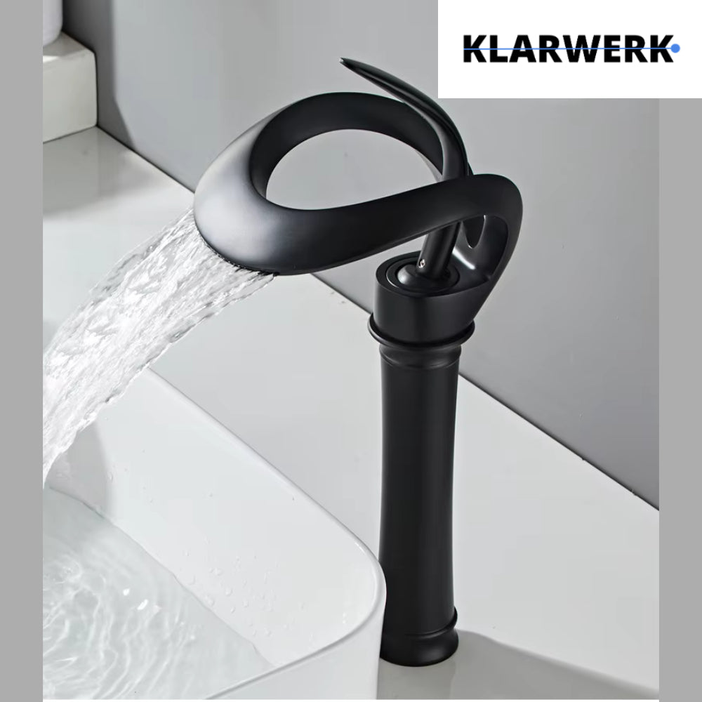 NAVIS | Rubinetto da bagno a cascata di design alto nero | Elegante  in acciaio inox premium per lavelli alti, miscelatore con 2 attacchi
