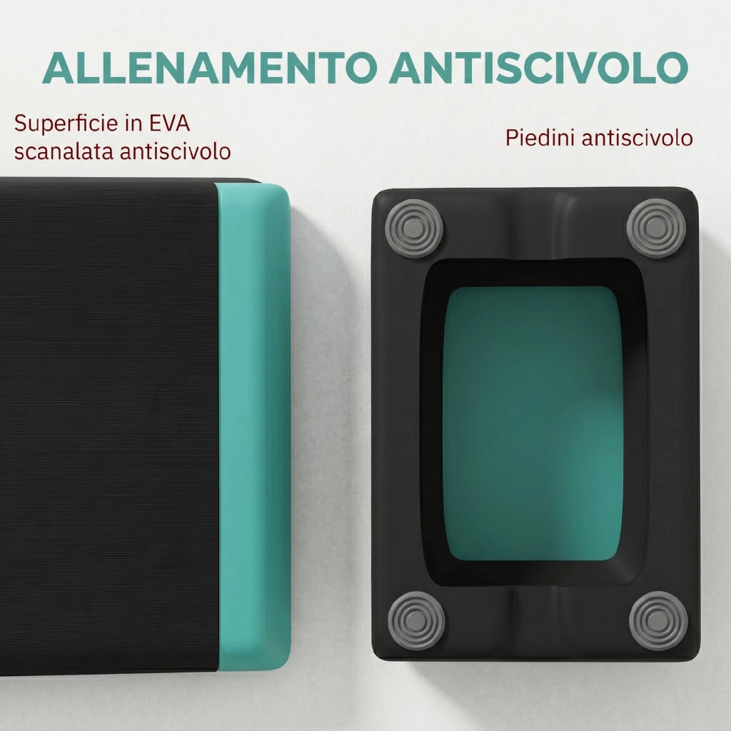 Stepper Fitness Regolabile a 10,5-15,5-20,5 cm con Superficie Antiscivolo e Capacità 250 kg in EVA e PE Verde