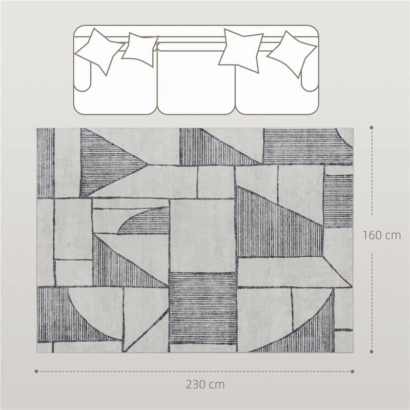 TAPPETO MODERNO ANTISCIVOLO A LINEE GEOMETRICHE, IN POLIESTERE MULTICOLORE, 230X160X0.7 CM