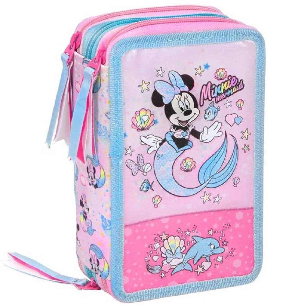 Trade Shop - Astuccio Scuola Minnie Mouse Multiscomparto 3 Zip Pennarelli Giotto 20x13x6cm -