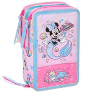 Trade Shop - Astuccio Scuola Minnie Mouse Multiscomparto 3 Zip Pennarelli Giotto 20x13x6cm -