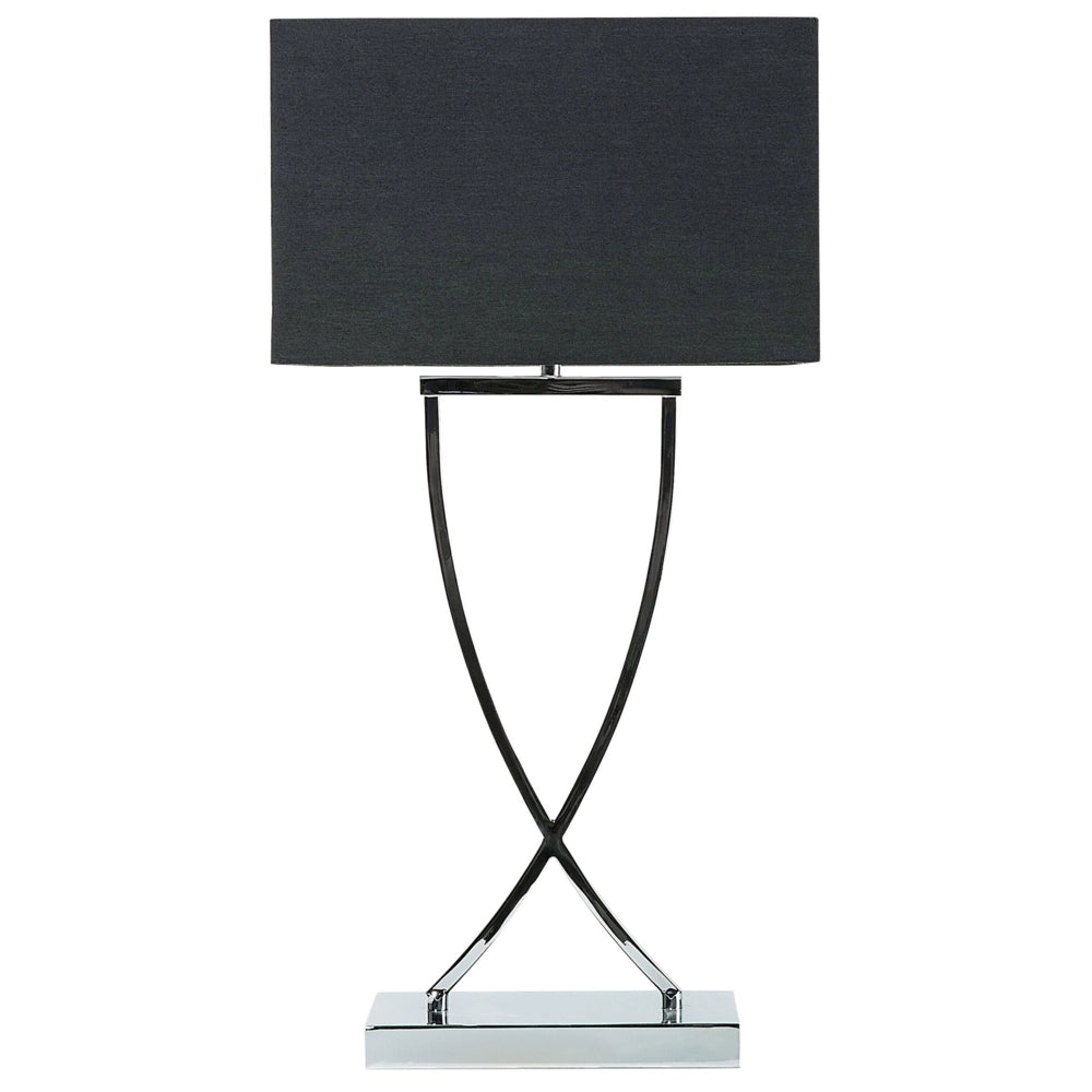Lampada da Tavolo Metallo Argento Nero Paralume Rettangolare 62H cm Soggiorno Moderno