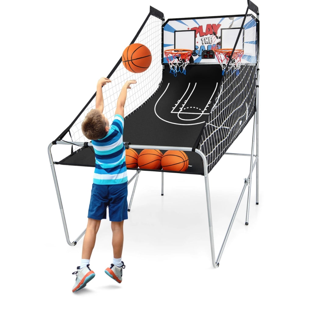 Gioco arcade di pallacanestro a doppio tiro pieghevole, Macchina da pallacanestro con punteggio elettronico Bianco-Giocattoli sportivi