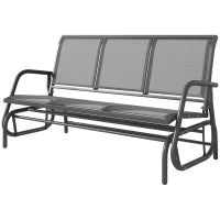 Panchina a Dondolo da Giardino a 3 Posti in Metallo e Tessuto a Rete Traspirante, 147x70x85cm, Grigio