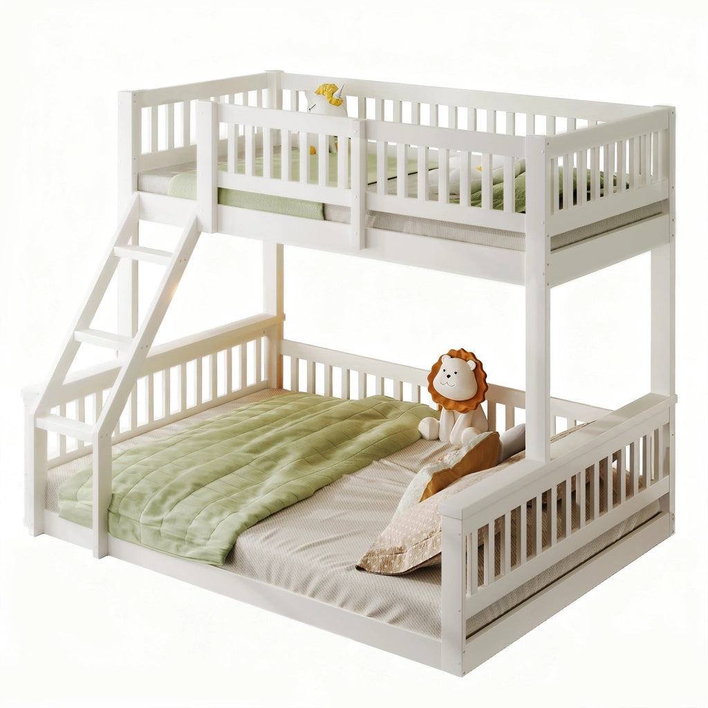 LETTO A CASTELLO 90x200 cm + 140x200 cm in legno bianco con scala e sponde