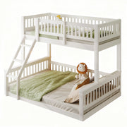 LETTO A CASTELLO 90x200 cm + 140x200 cm in legno bianco con scala e sponde