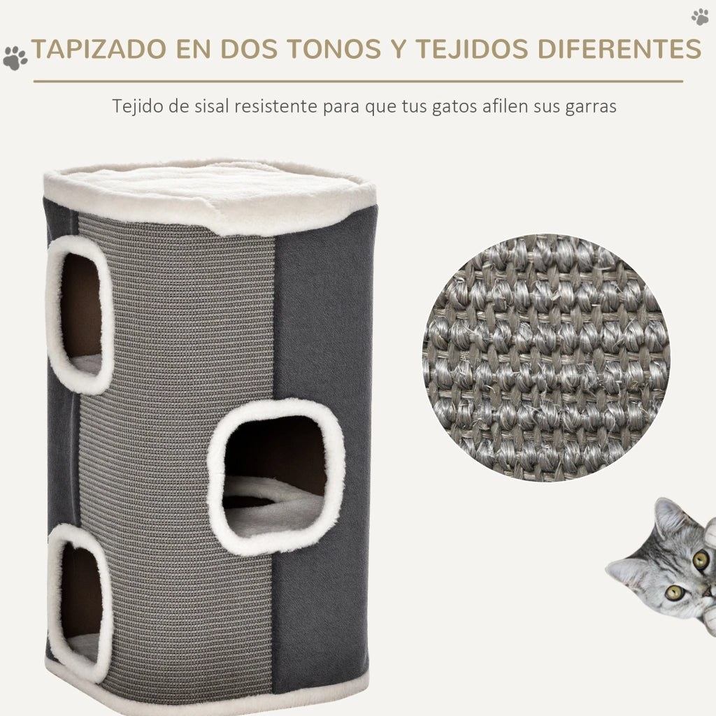 Tiragraffi per Gatti a 2 Livelli con Cuscino ¨C zephmum ¨C Grigio 40x40x49 cm