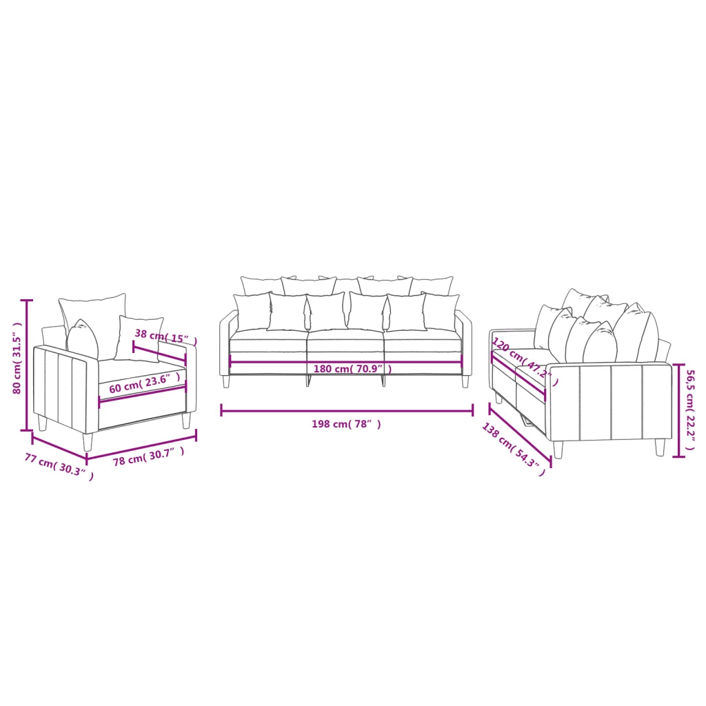 Set di Divani 3 pz con Cuscini rosa in Velluto 3201683