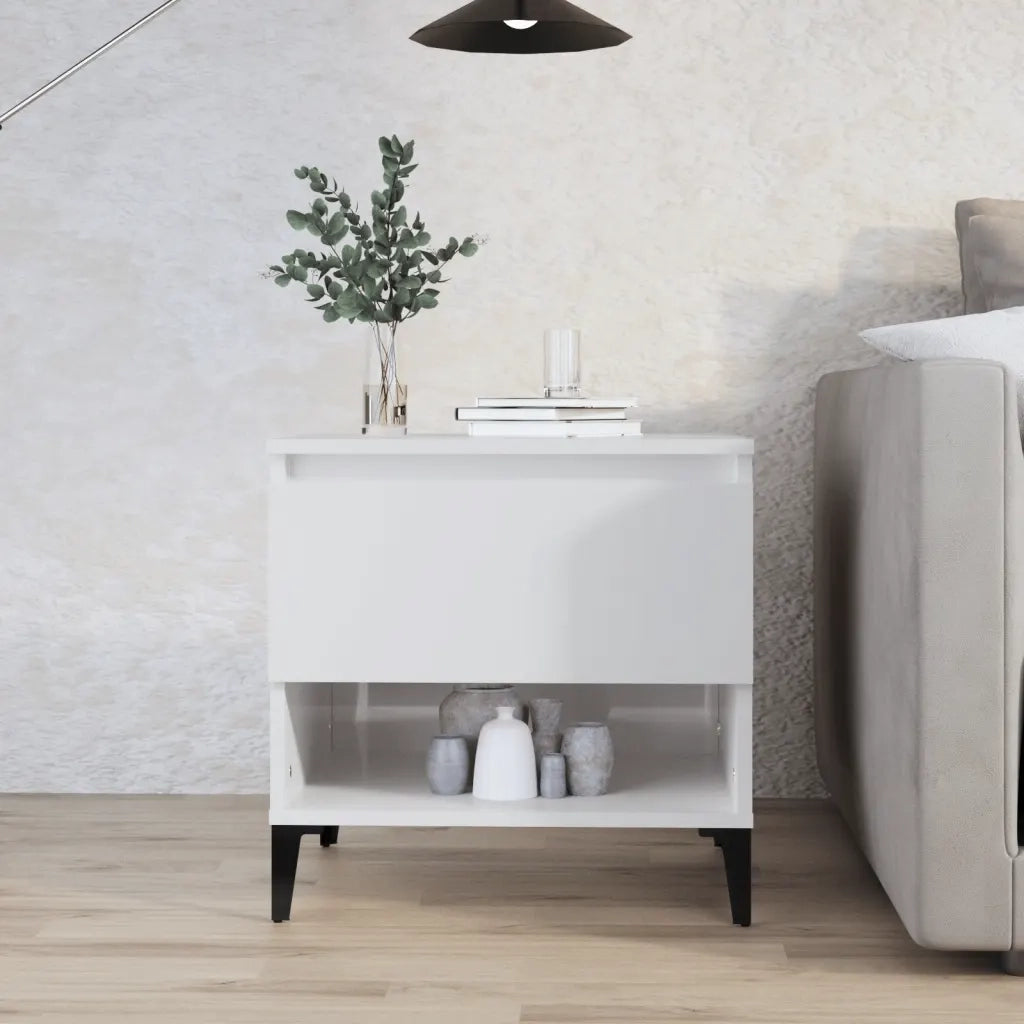 Tavolino | Tavolo laterale Bianco Lucido 50x46x50 cm in Legno Multistrato