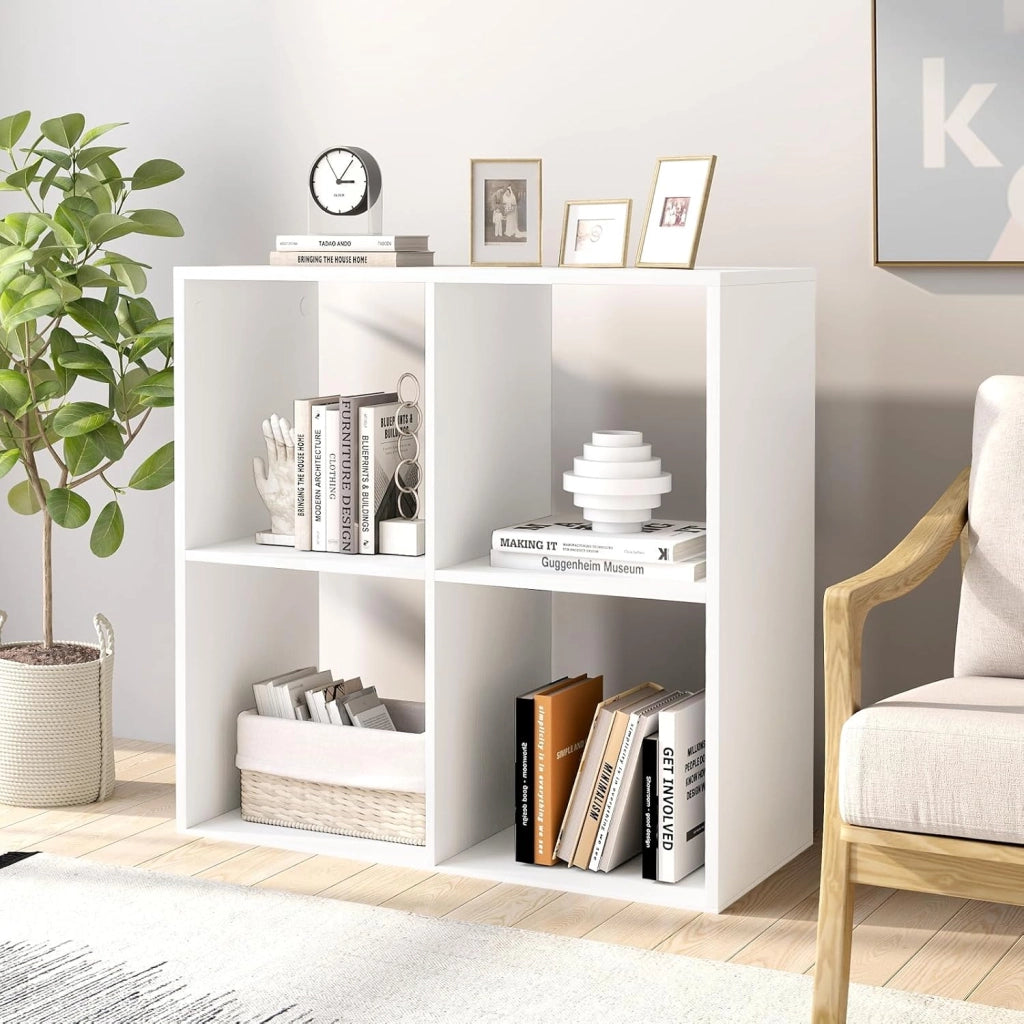 Libreria con cubi aperti 2/3/4/6, libreria compatta combinabile, con protezione antiribaltamento, moderna mensola modulare per soggiorno, studio, bianco (69,5 x 33 x 69,5 cm)