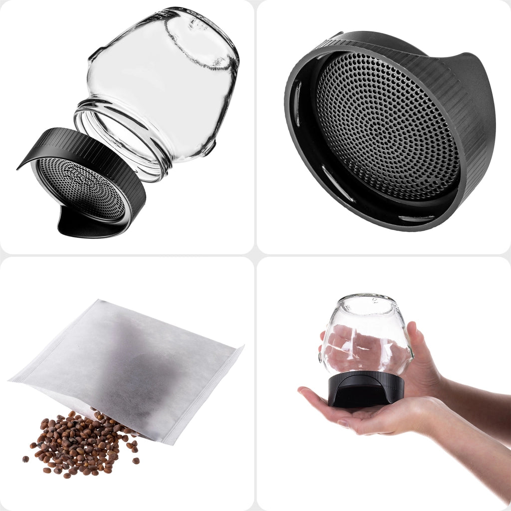 KADAX Zestaw Słój Amfora fi82 580ml 5802-9 + Plastikowa zakrętka do słoików fi82, kiełkownica pakiet 3szt K17502