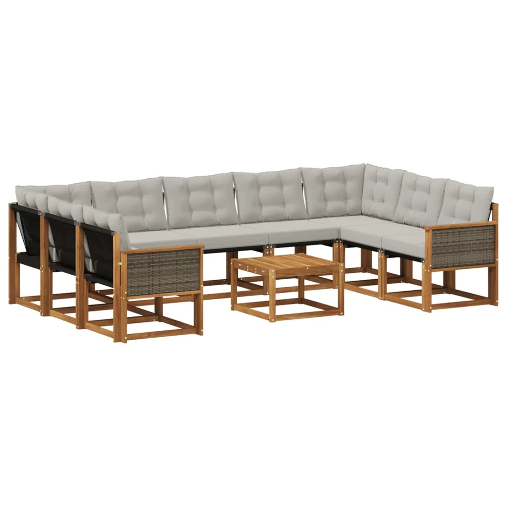 Set di divani da esterno 10 pcs Naturale e Grigio chiaro